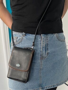 🎁Vintage Black Leather Festival Crossbody Bag • Phone Organizer •The Trend Italy